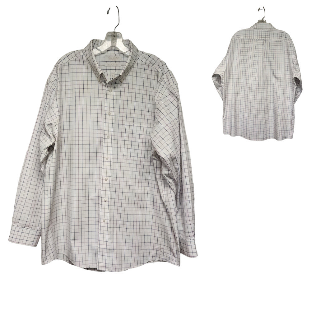 Roundtree Yorke Gold Label Button Down White/Blue Plaid Shirt 18/35